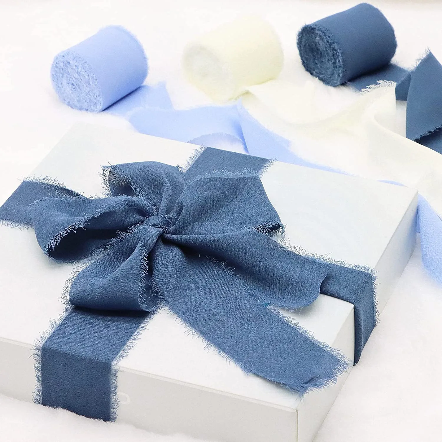 5m/Rolle 4cm Satin-Chiffon-Seidenband mit ausgefransten Kanten für DIY-Bastelarbeiten, Geschenkverpackungen, Hochzeitseinladungen, handgemachte Weihnachtsdekoration – Detail 3
