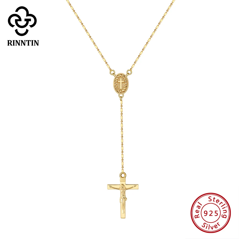 

Rinntin 925 Sterling Silver Necklaces with Cross Pendant Prayer Collar Long Sweater Chain Necklace for Women Men Jewelry GAN03