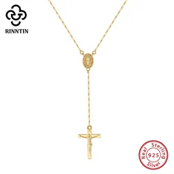Rinntin 925 Sterling Silver Necklaces with Cross Pendant Prayer Collar Long Sweater Chain Necklace for Women Men Jewelry GAN03