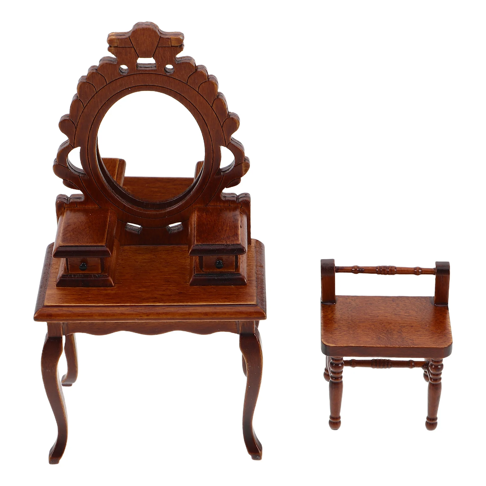 

Mini Dressing Table 1:12 Scale Vintage Miniature Furniture Wood Dollhouse Vanity With Mirror Retro Bedroom Decor For Kids