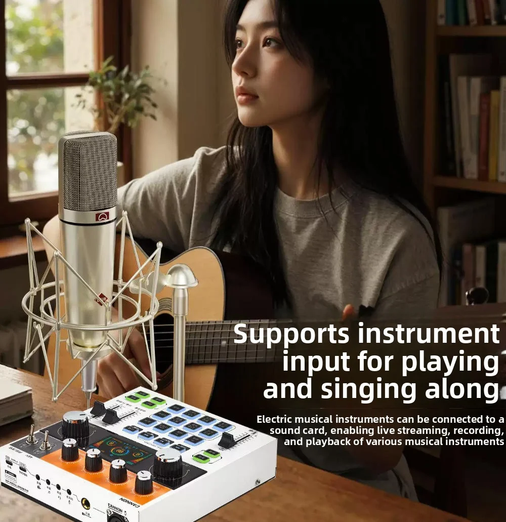 

C200 Audio Mixer, Live Sound Card with DJ Mixer Effects & Voice Changer, Sound Board with RGB, Music Recording Equipment