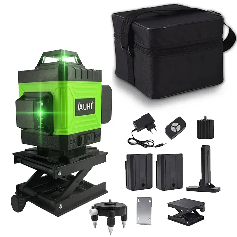 JAUHI Laser Level 16 Lines 4D Level Self-Leveling 360 Horizontal And Vertical Cross Super Powerful Green Laser Level