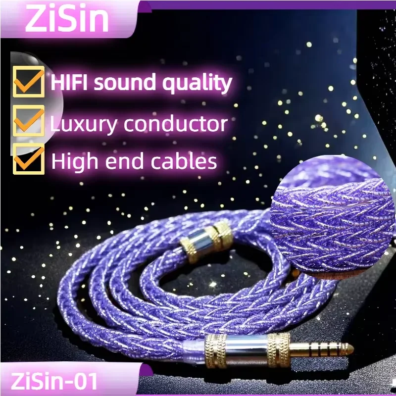 ZiSin 01 8 Core Flagship Multi-Element HIFI Earphone Upgrade Cable with 4.4/3.5mm MMCX 0.78,Suitable For Bravery F1 AKG MK4 IEM