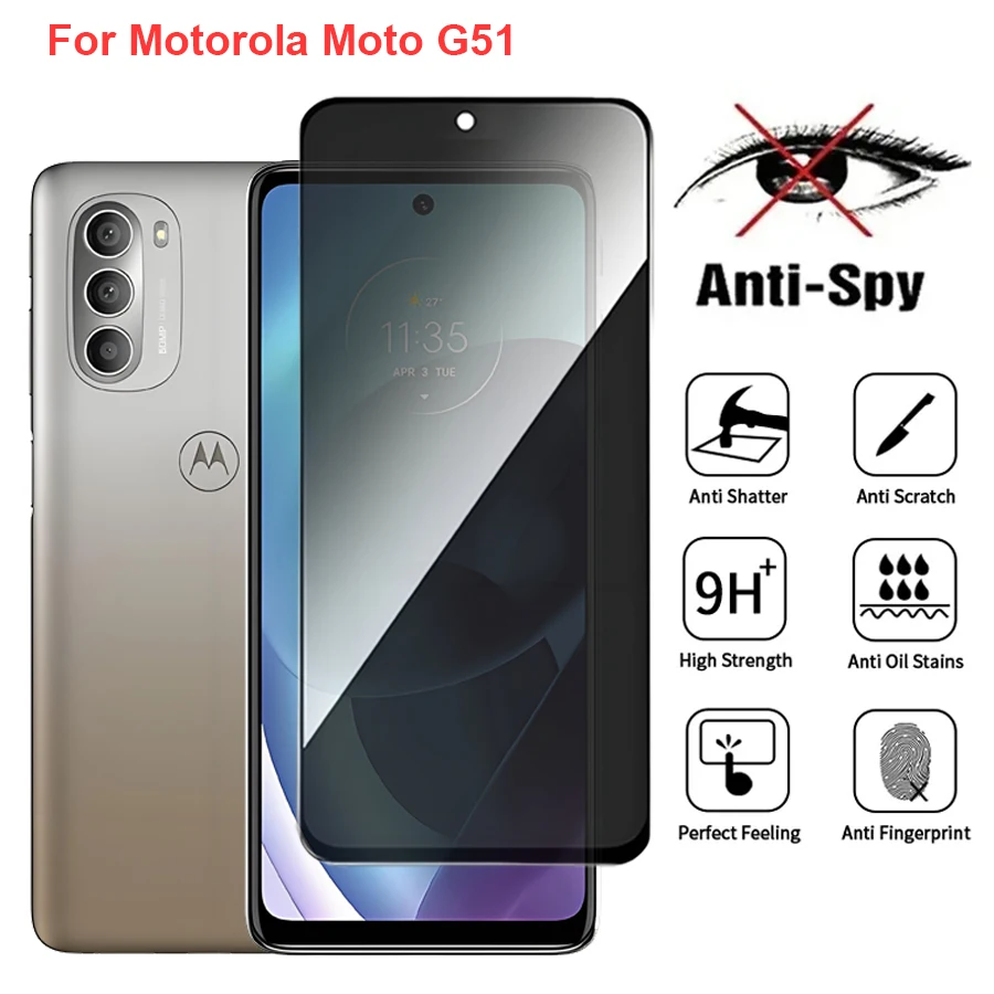 لهاتف موتورولا موتو G51 5G XT2171-2 واقي شاشة من الزجاج المقسى مضاد للتجسس متوافق مع فيلم هاتف موتورولا MotoG51 5G