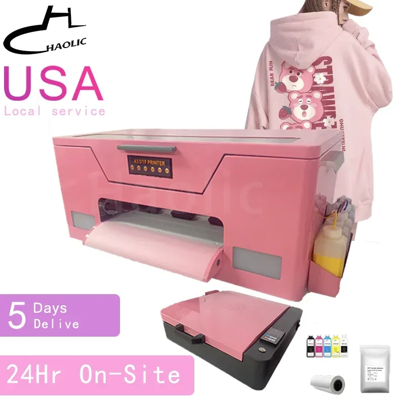 2024 Pink Kit DTF Tshirt Printing Machine Heat Transfer  Roll XP600 Print Head A3+ Digital Inkjet DTF Printer