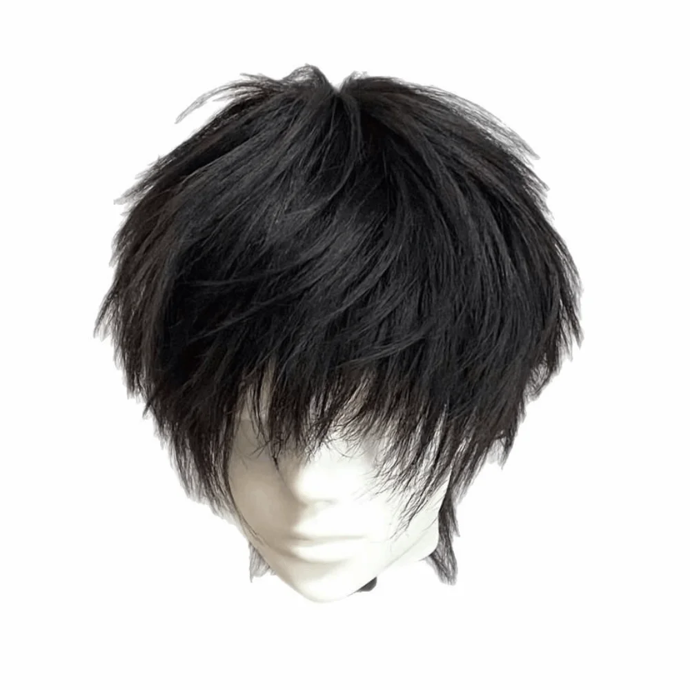 Messy Layered Men's Short Wig Natural Fringe Heat Resistant Fiber Synthetic Hair Wig Universal Elastic Lace Cap