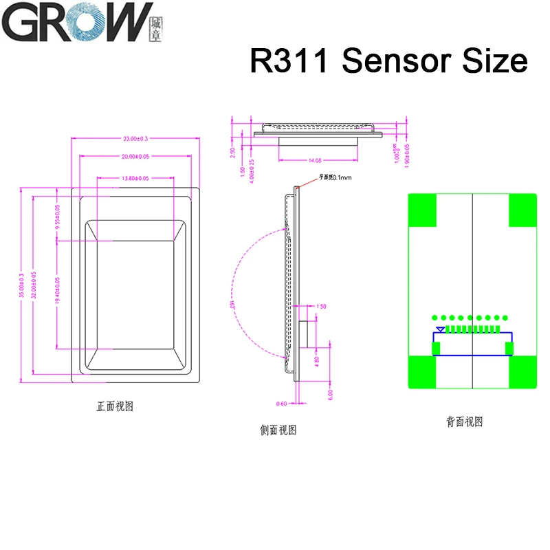 GROW R311 256*360 pixel Big Touch Area Sensor Capacitive Fingerprint Module Scanner For Access Control Support Arduino Android