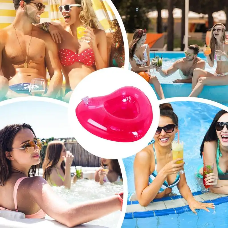 Portavasos flotante para piscina, portavasos inflable con forma de corazón, diseño de corazón inflable, bandeja junto a la piscina de PVC para Spa, fiestas en la playa
