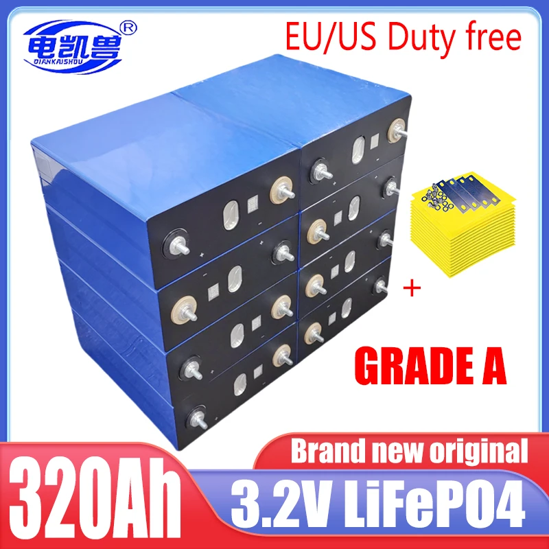 8000+cycles 3.2v 320ah Brand new Lifepo4 battery Grade A DIY 12V 24V 48V RV solar storage golf cart battery pack EU/US TAX-FREE