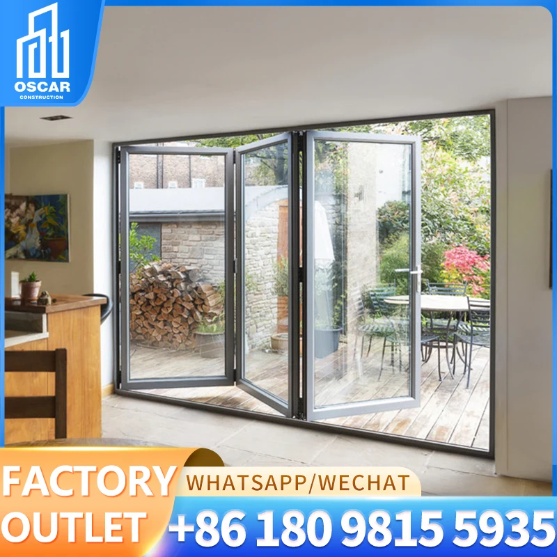 High-Quality Aluminum Hurricane Impact Resistant Double Glazed Sliding Doors Aluminum Alloy Folding Glass Door For Villa