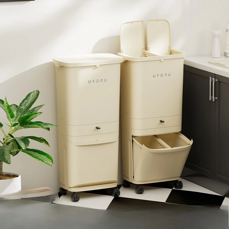 

Кухонный мусорный бак с крышкой, колесами, педаль, ступенька, мусорное ведро, тонкий, экономия места, контроль запаха, разделение сухого и влажного воздуха, многофункциональный домашний офис