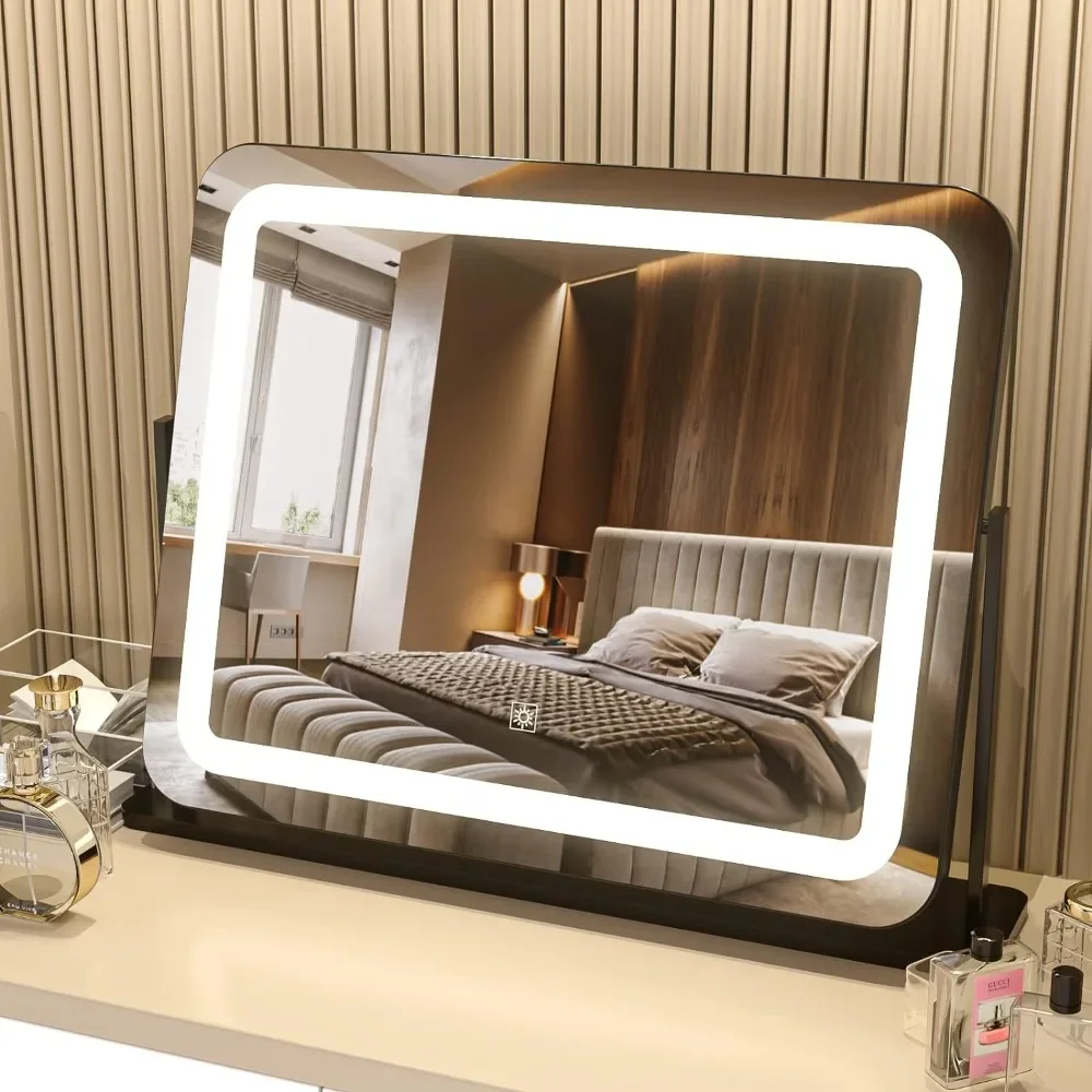 

Makeup Vanity Mirror with Lights, Light Up Mirror with Dimmable 3-Color Led, Magnification, Memory Function, Black, 22"Lx19"H