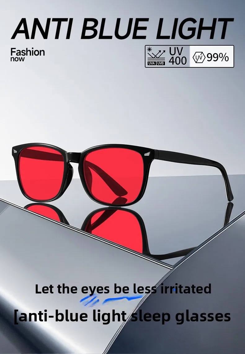 Classic Red Lens Blue Light Blocking Glasses Square Men Better Sleep Anti Bluelight Filter Orange Women UV400 Eyeglasses