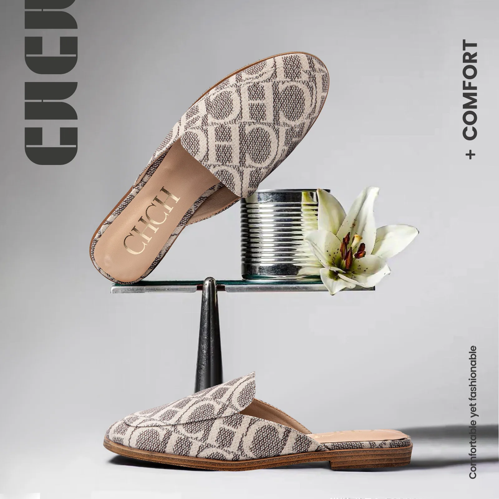 

Fashionable Retro Single Shoe Simple Design Versatile Outdoor Slippers Comfortable Letter Printed Women's Slippers