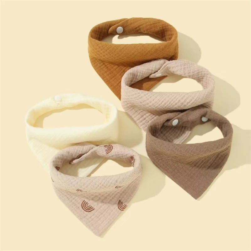 5/Pcs Feeding Drool Bibs Cotton Accessories Newborn Solid Color Snap Button Soft  Towel Baby Bibs Baby Bibs