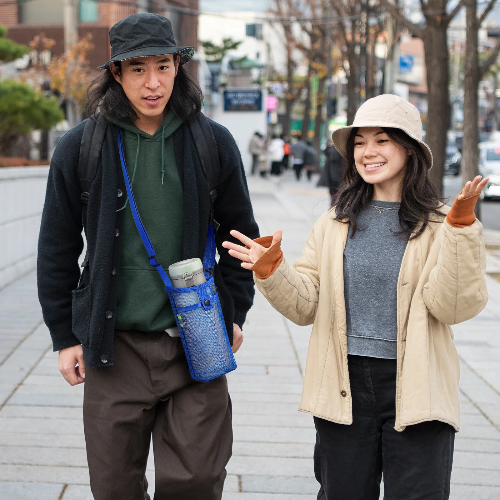 3Pcs Mesh Water Bottle Bag Crossbody Style Adjustable Strap for Hiking Travel Daily Use Lightweight Pouch Cup Bags