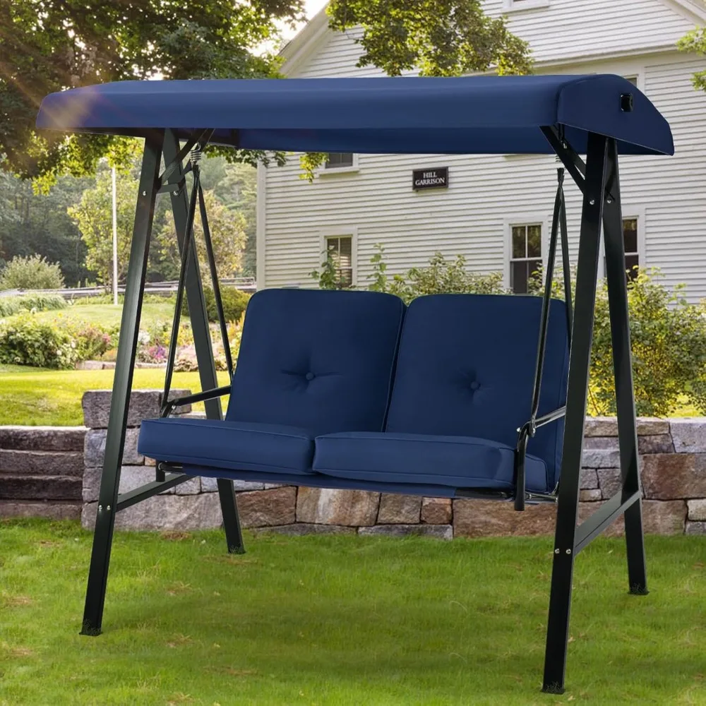 

2 Seat Outdoor Patio Swing Chair for Adults, Porch Swings with Adjustable Canopy, Outside Swing Bench with Removable Cushion