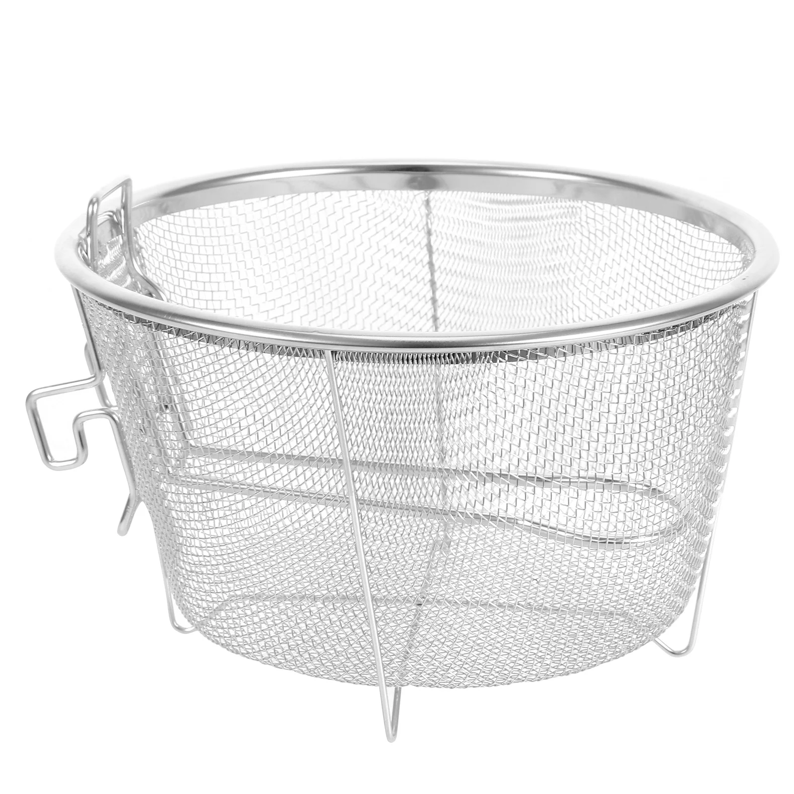 

Round Stainless Steel Fryer Mesh Basket for Frying Chicken Fish Balls Chips with Folding Handle Compatible with Air Fryers