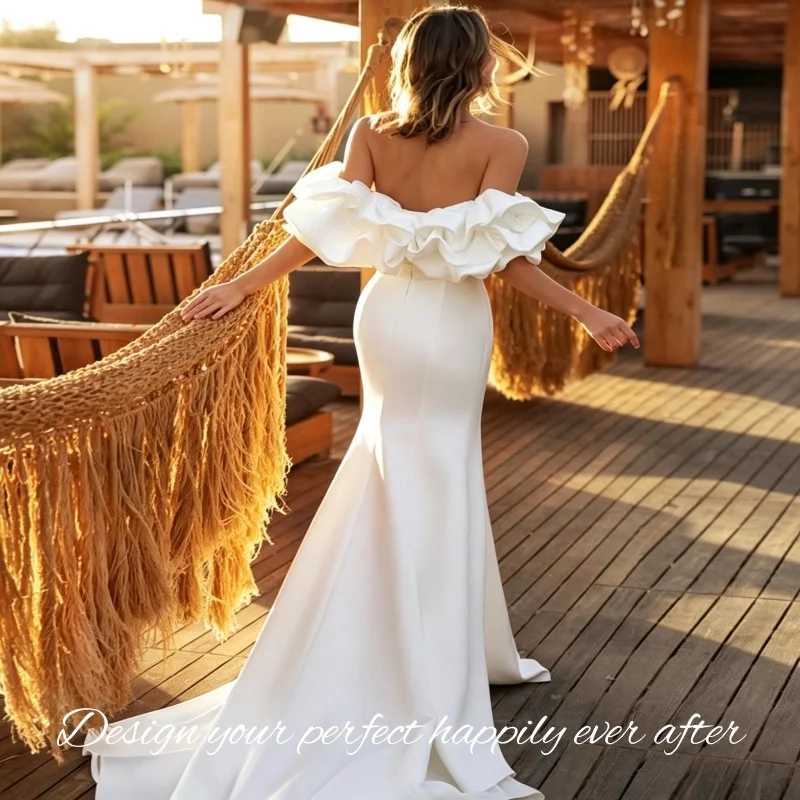 Shi Xing ke 2026 Civil Reception Wedding Gown Off‑Shoulder Satin Mermaid High Slit Backless Bridal Dress Customized