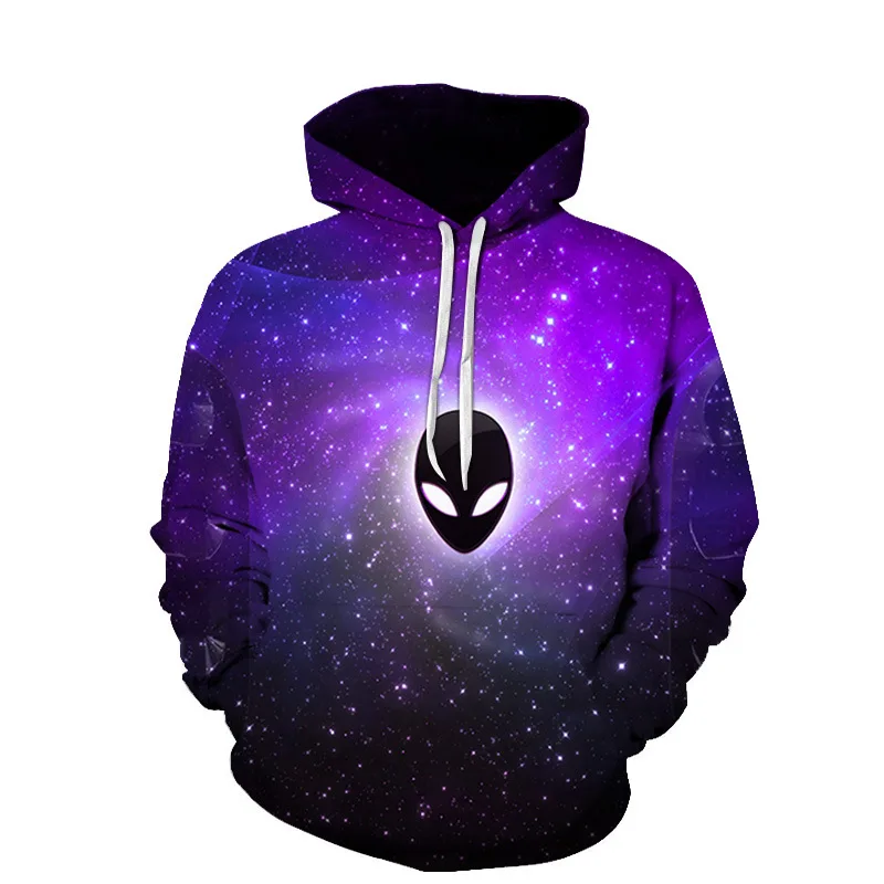 3D Alien UFO Astronaut Black Hoodie Round Neck Fashion Hooded Sweatshirts 2023 New Clothing Pullovers Men Women Casual Coat Tops