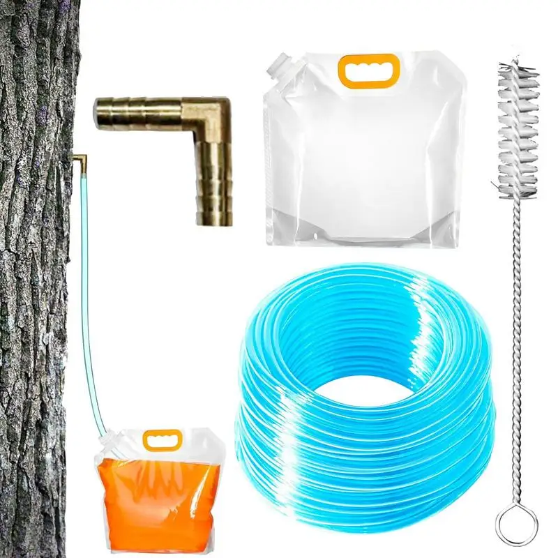 Maple Syrup Tapping Kit Maple Tree Tap L-Shaped Tip Design With Reusable Collection Bags And Frost-Resistant Tubing For Birch