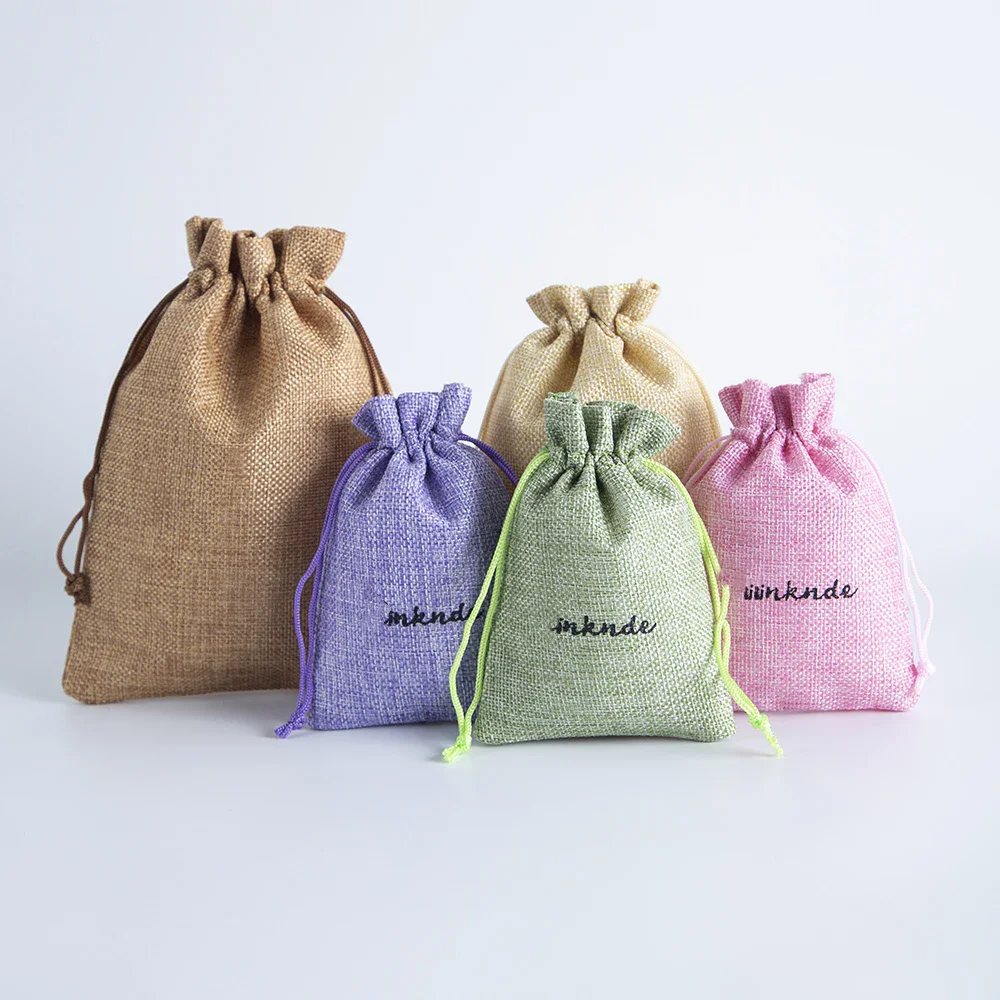 50pcs Burlap Gift Bags Wedding Hessian Jute Bags Linen Jewelry Drawstring Pouches Custom Logo DIY Necklace Earring Strong Sacks