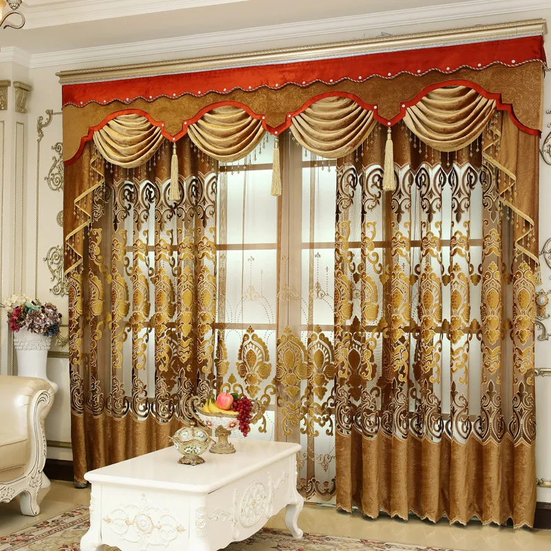 Luxury Semi-blackout Embroidery Craft Villa European Hollowed Chenille Curtains for Living Dining Room Bedroom