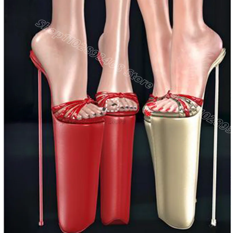 

Red Platform Metal Heels Slippers Open Toe Slip on Fashion Party Dance Women British Style Sexy Shoes 2024 Zapatos Para Mujere