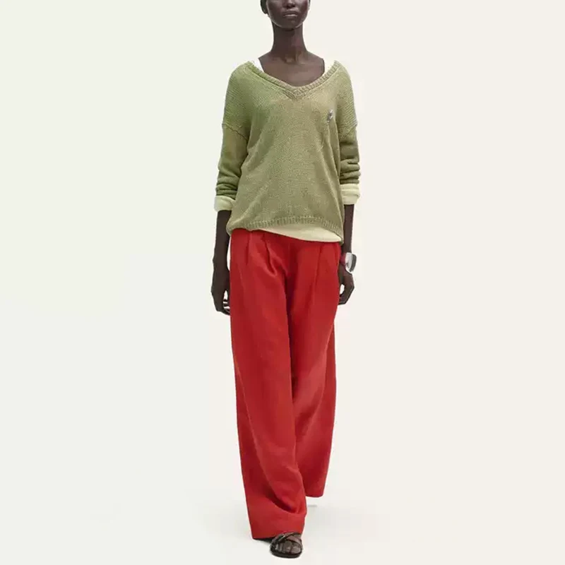 

V-Ne Linen Knitwear Faionable Women's Sle Summer New Arrival Z Commute Sle Loose Fit Long Sve Color