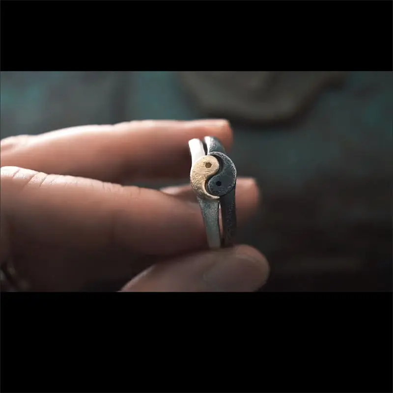 Stackable Yin Yang Couple Rings Set - Distressed Vintage His & Hers Matching Bands, Unisex Minimalist Wedding Style