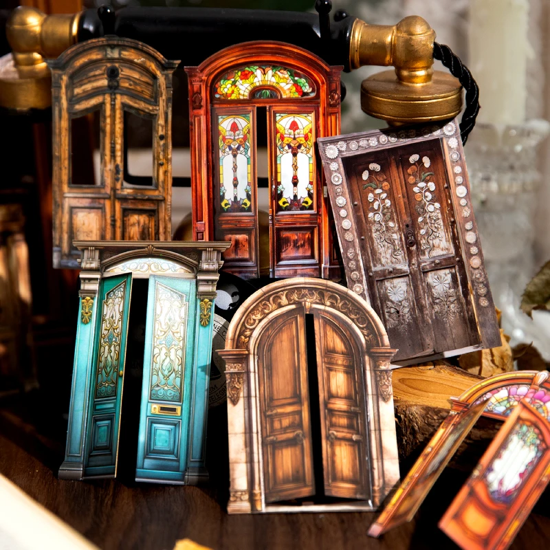 Retro Hollow Wooden Window Hard card Sticker Pack DIY Scrapbook Background Decoration Album Envelope Diary Marking Stationery