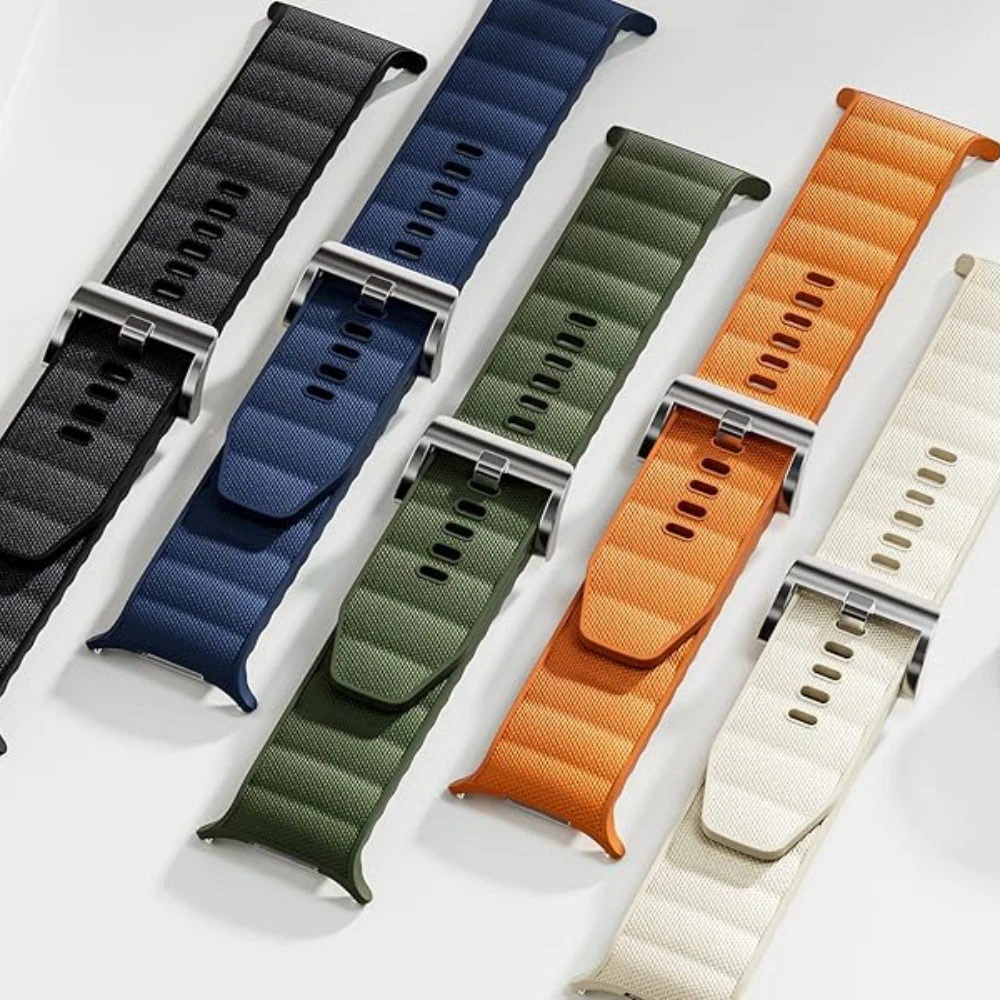 الفرقة الأصلية لساعة سامسونج جالاكسي الترا 47 ملم سيليكون وظيفي + نايلون سبورت كوريا سوار جالاكسي ساعة 7 أشرطة الترا