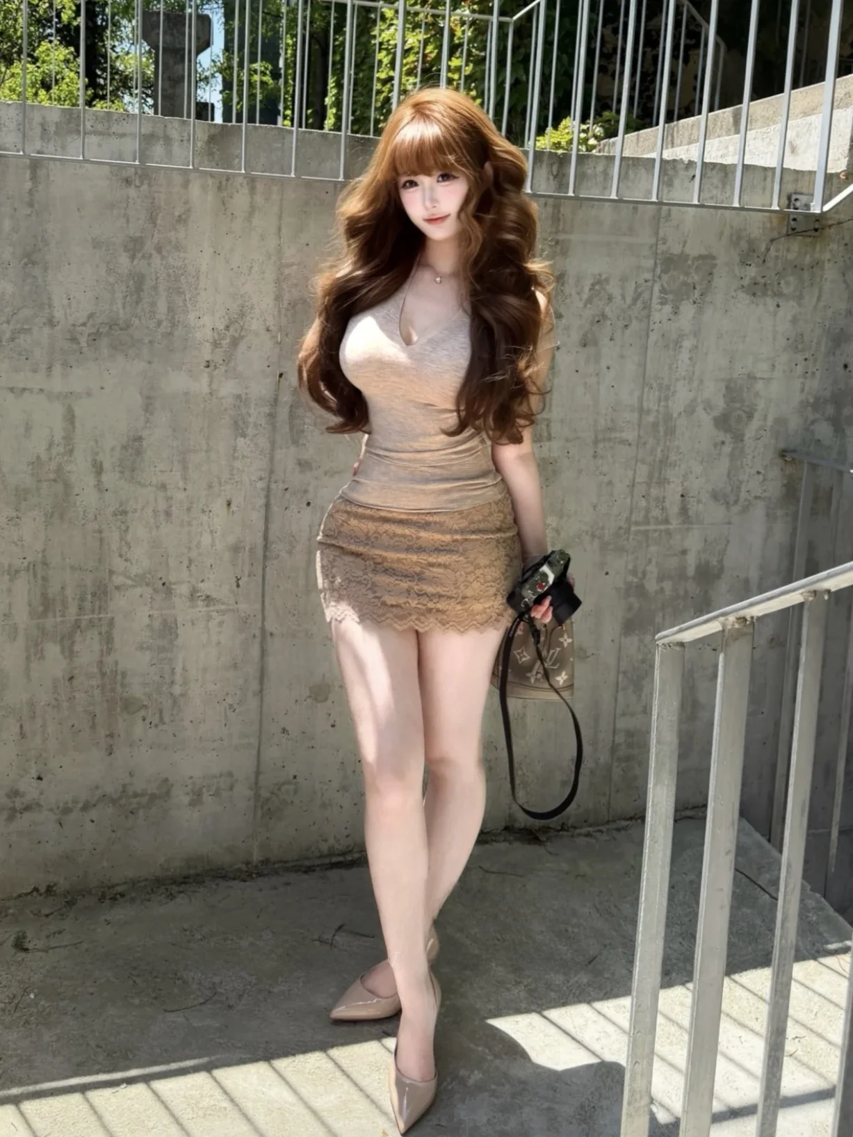

Delicate Lace Pure Desire Sexy Girl Mask T-shirt V-neck Short Sleeve Retro Lace Skirt Sexy Two-piece Set Women's Fashion