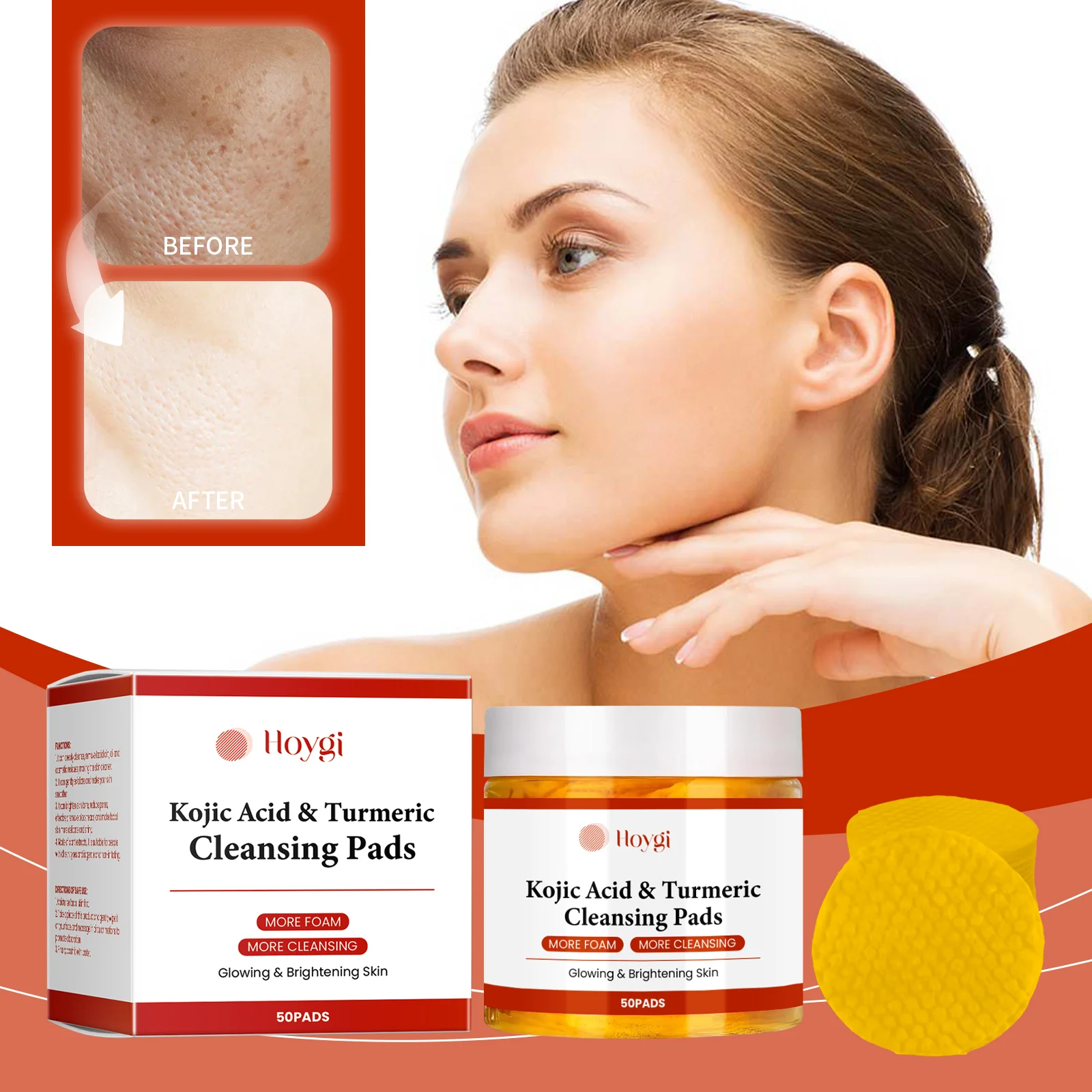 Almohadilla limpiadora de ácido kójico de cúrcuma Exfolia y limpia suavemente sin tensión, dejando la piel facial delicada y radiante