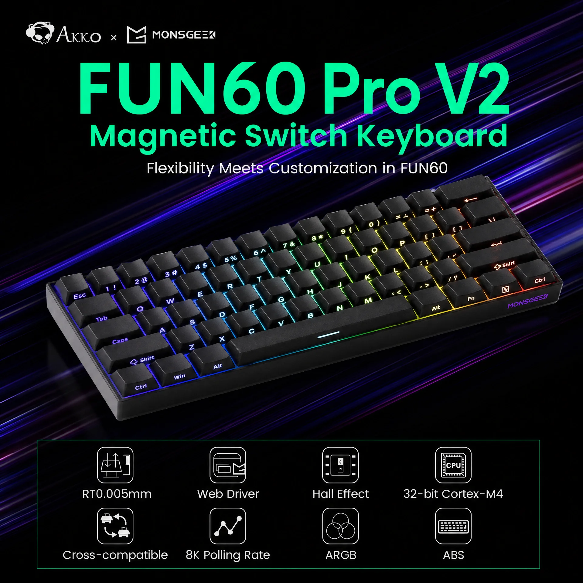 Akko MonsGeek FUN60 PRO&PRO V2 HE Machanical Keyboard Magnetic Switch 60%  Gaming Keyboard Rapid Trigger 8K Custom Keyboard