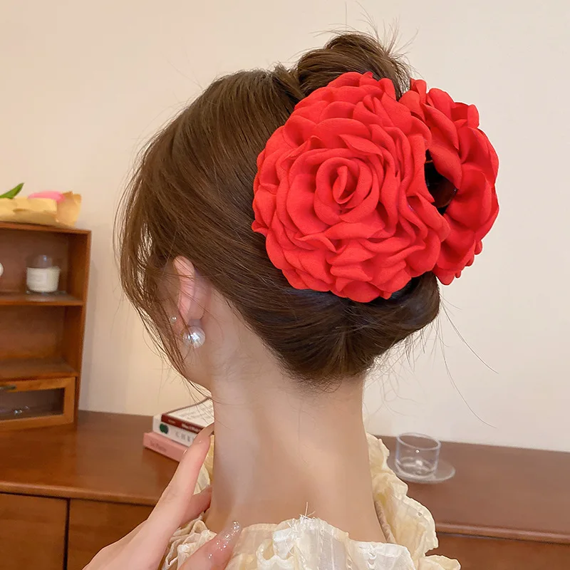 Big Flower Fabric Hairpin Temperament Elegant Women Hair Claw Clips Princess Headdress Fashion Grab Clip Female Hair Accessories