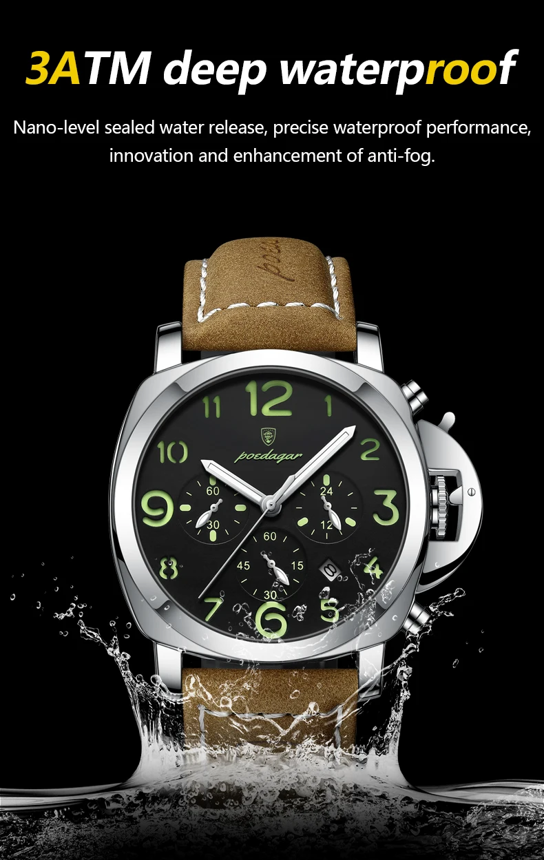 POEDAGAR Mode Luxus Männer Armbanduhr Wasserdicht Leucht Chronograph Datum Mann Uhr Einzigartige Sport Leder Quarz herren Uhren – Detail 10