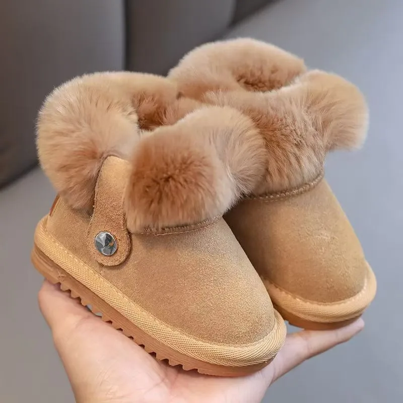 

Soft Fluffy Leather Boots for Toddler Girls 2025 New Winter Kids Warm Cotton Boots Non-slip Versatile School Outdoor Snow Boots