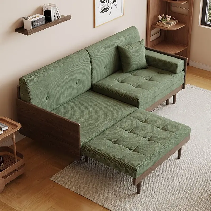 All solid wood sofa bed folding dual-purpose living room small apartment ash wood fabric sofa