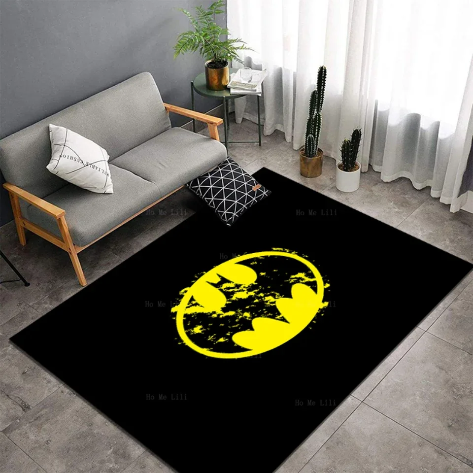 Bat Pattern Abstract Art On A Black And Yellow Background Flannel Floor Rugs By Ho Me Lili Home Decor