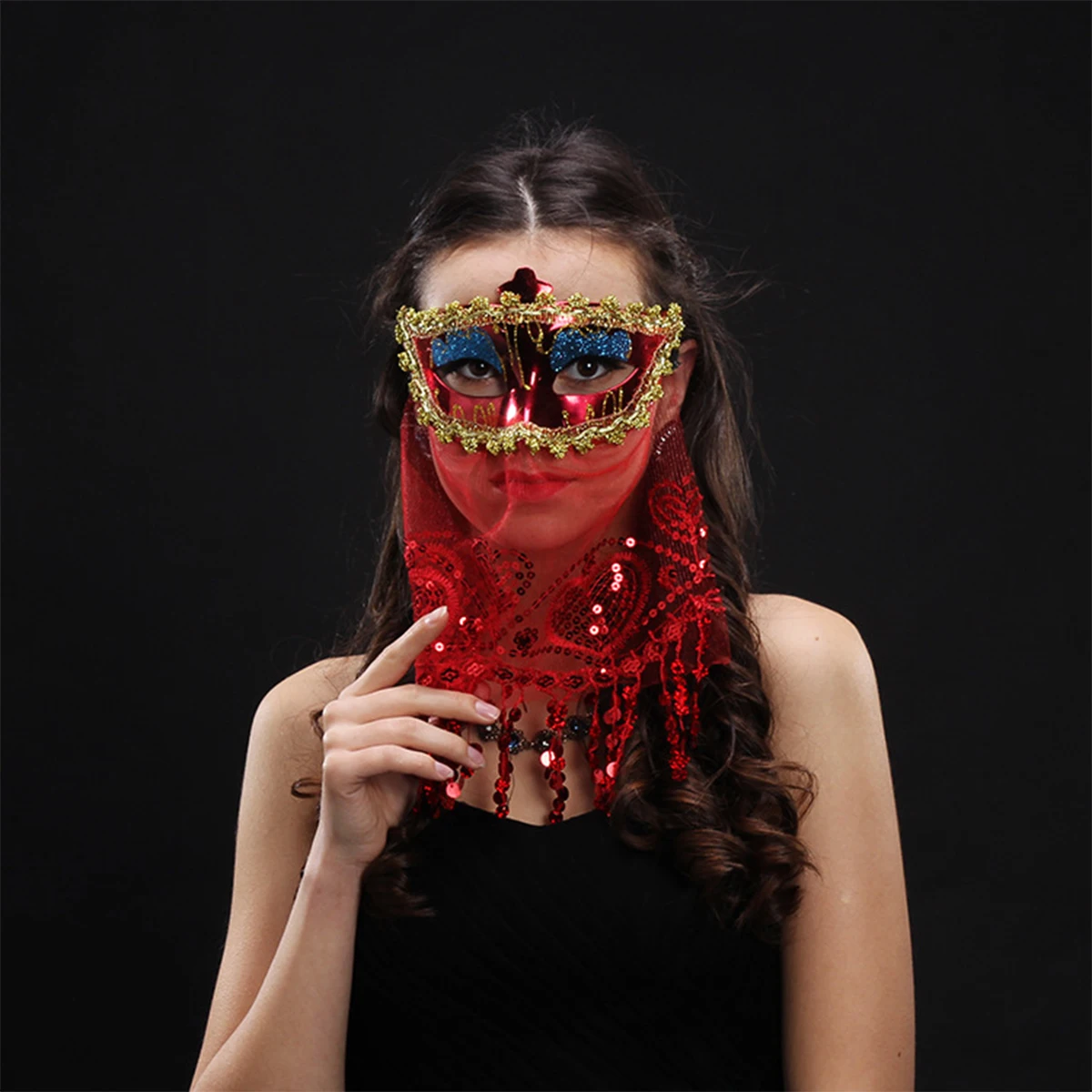 

1 Pcs Elegant Shiny Sequins Veil Mask Women Costume Masquerade Eyemask For Carnival Belly Dance Party