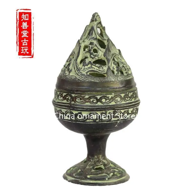 Antique Miscellaneous Antique Bronze Ornament Home Office Decoration Mi Yue Chuan Same Round Hollow Aromatherapy Burner