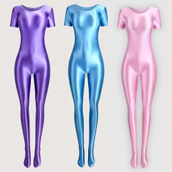 Japanese Sexy Seamless Glossy Silky Swimsuit Jumpsuit Women Bodysuit One-piece Tights Shiny Pantyhose Wetsuit Bathing Suits