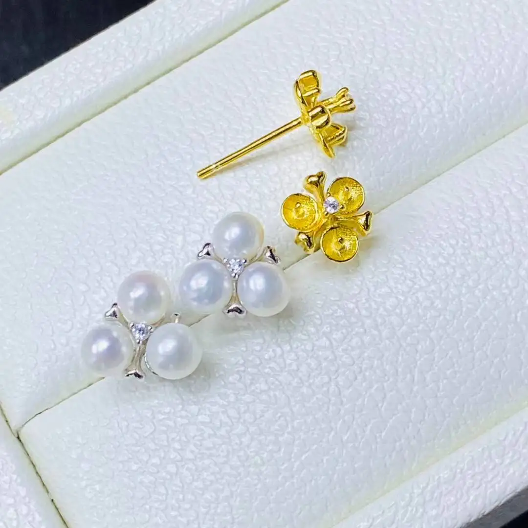 

Серьги-гвоздики из стерлингового серебра S925, фурнитура для крепления, базовые монтажные детали, аксессуар для жемчуга 4,5-5 мм, 10 пар/лот