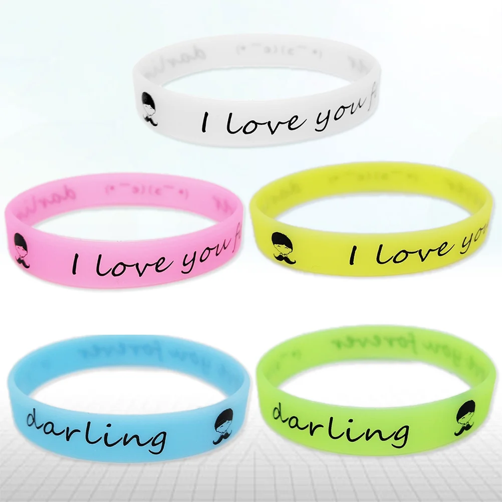 25 Pcs Pink Wristbands Silicone Major White Bracelet Glow Dark Luminous Colorful