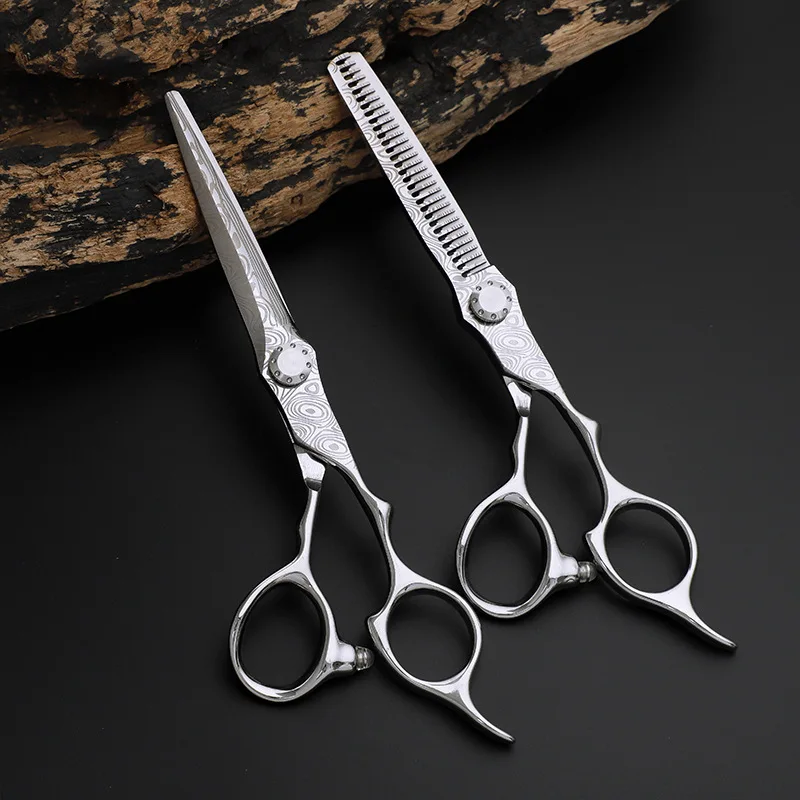 Professional 6 '' scissor Silver Damascus hair scissors haircut thinning barber makas hair cutting shears hairdressing scissors