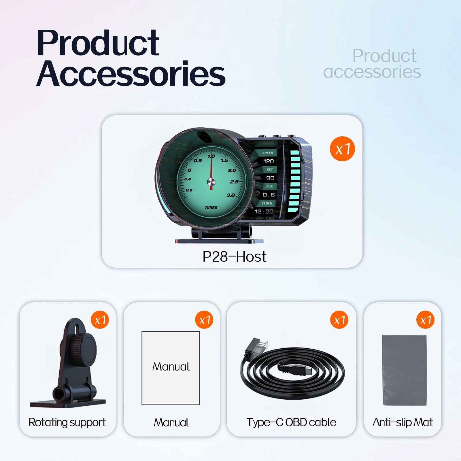P28 Car Auto Speed Meter OBD Head Up Display GPS Car Gauge RPM Tachometer Odometer Water Temp Auto Electronic Accessories