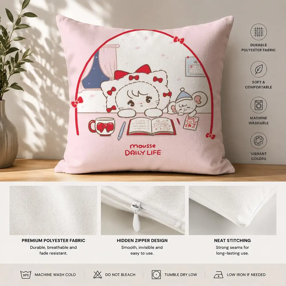 M-Mikko Cute Cartoon Cushion Cover 40x40cm Square Decorative Sofa Cushion Cover Bedroom Living Room Home Decor Gift