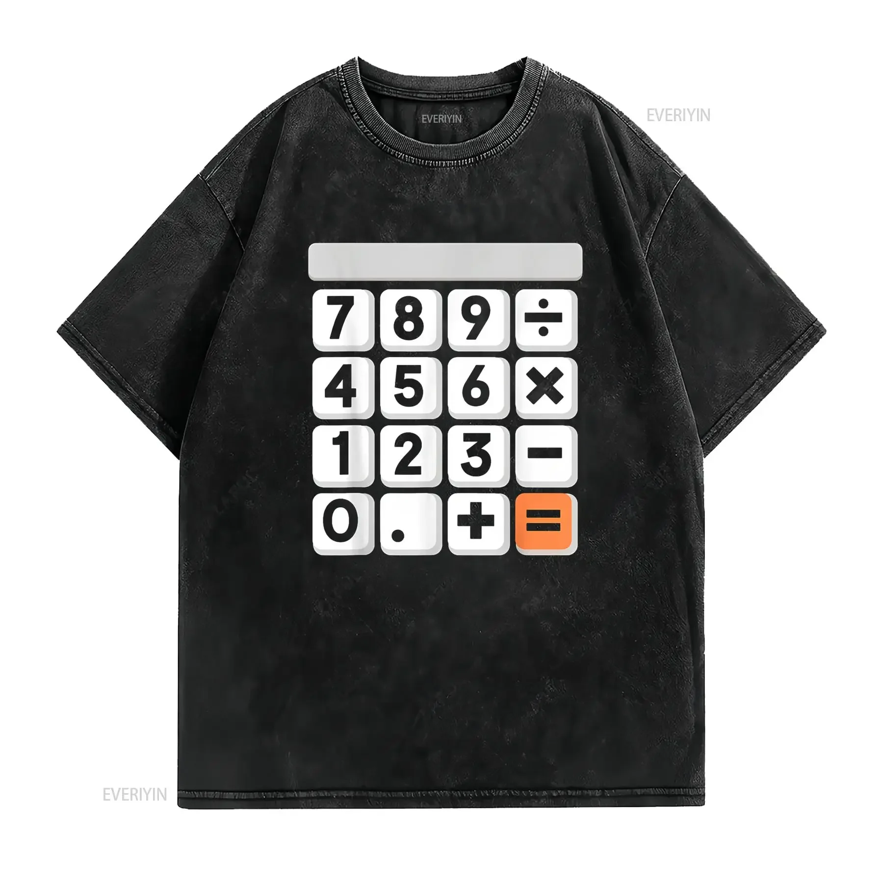 تي شيرت Easy Halloween لآلة الآلة الحاسبة لمدرس الرياضيات، تي شيرت عتيق برسومات مغسولة للجنسين، قميص أنيق للارتداء اليومي الناعم