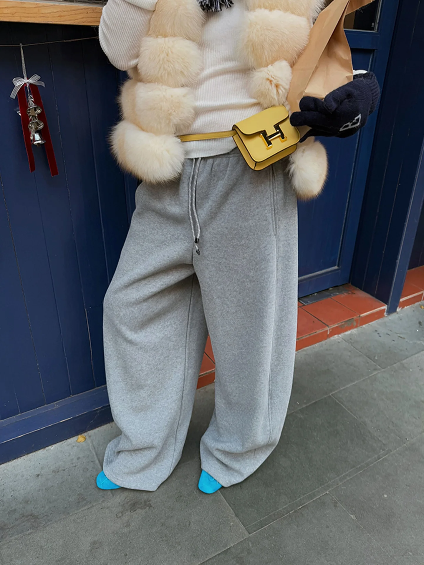 

Women's Fce Lined Dstring Pants Thi Warm Winter High Waist Straight Leg Commute Sle Trousers ey Versatile Elastic...